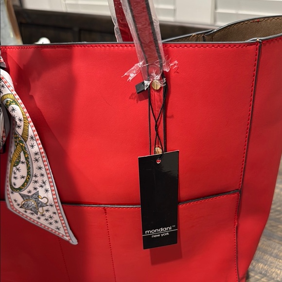 Mondani Red Tote Bag with Twilly accent - Picture 5 of 7